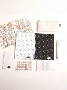 Cuaderno de papel de liberación con lunares de bloques de color de doble cara, material de diario retro simple de alta estética, cuaderno de espiral para notas de estudiantes - Multicolor - Ver 6