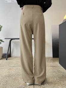DAZY 休闲直筒纯色裤，女式正装裤秋季 - 卡其色 - 查看 2