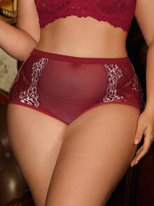 Divavoom 1 buah Celana Dalam Jala Kontras Renda Ukuran Besar - Burgundy - View 1