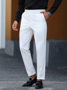 Manfinity Mode Men's Casual Versatile Solid Color Tapered Suit White Formal Pants, Ceremony - White - View 4