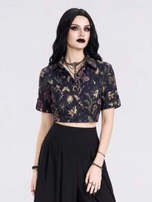 Breakform Gothic Goth Halloween Black Retro Print Blouse Snake Pattern Floral Flower Cool Girl Women's Romantic Nightout Summer - Multicolor - View 3