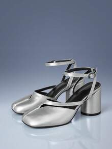 CUCCOO GRLICON Women's Fashion High-Heeled Shoes, Square Toe Women's Shoes, Summer Wear, Vacation Atmosphere, Cool Girl Night Out Style, Y2K - Silver - View 1