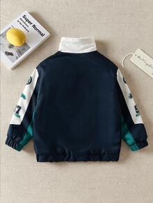 SHEIN Casuvi Kids 1件男童休閒簡約長袖蜘蛛印花夾克，適合度假、假日、旅行、放鬆、曬日光浴、大學、秋季 - 彩色 - 查看 3