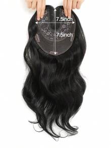 ZERO-NET 16吋女性用真人髮髮頂片 100g 適合髮量稀疏女性 7.5x7.5英吋底座 髮片 - Natural Black - 查看 3