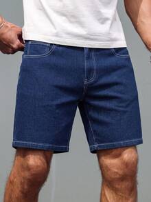 Manfinity Homme Men's Street Style Casual Blue Stretch Plus Size Denim Shorts - Dark Wash - View 1