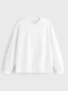 Merionis Men's Solid Color Minimalist Versatile Crew Neck Long Sleeve Pullover Sweatshirt - White - View 4