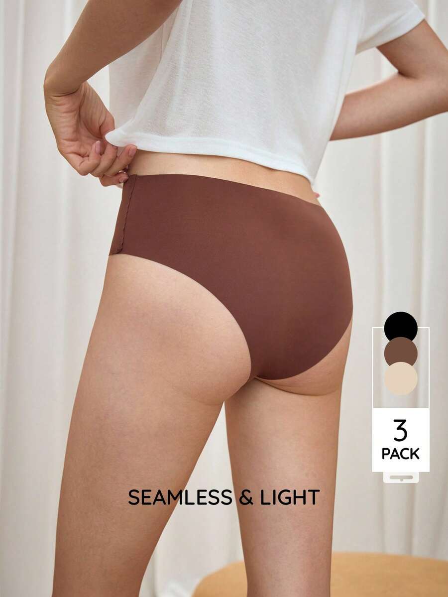Bralution 3 Peças Calcinhas Triangulares Femininas Multicor Sem Costura Confortáveis Minimalistas Casuais para Uso Diário - Multicolorido - Visão 1