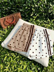 Tween Girl Elastic Waist Polka Dot Print Casual Shorts - Multicolor - View 3