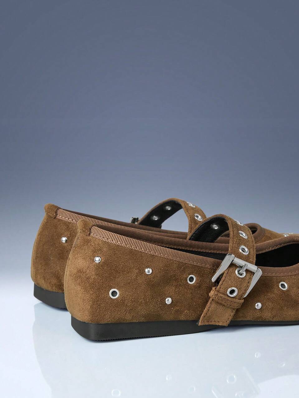 CUCCOO GRLICON Women's Shoes Rivet Decoration Square Toe Flat Bottom Elegant Commuter Brown Suede Women's Flat Bottom Shoes Office Outdoor Fall Shoes