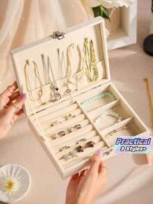 1pc Large Capacity 2-Layer Jewelry Box, Bathroom Storage Box, Containers, Jewelry Organizer, Cabinet Storage Box, Jewelry Box For Necklaces, Earrings, Bracelets, Rings, Elegant French Style, Gold Jewelry Box, - Multicolor - View 1