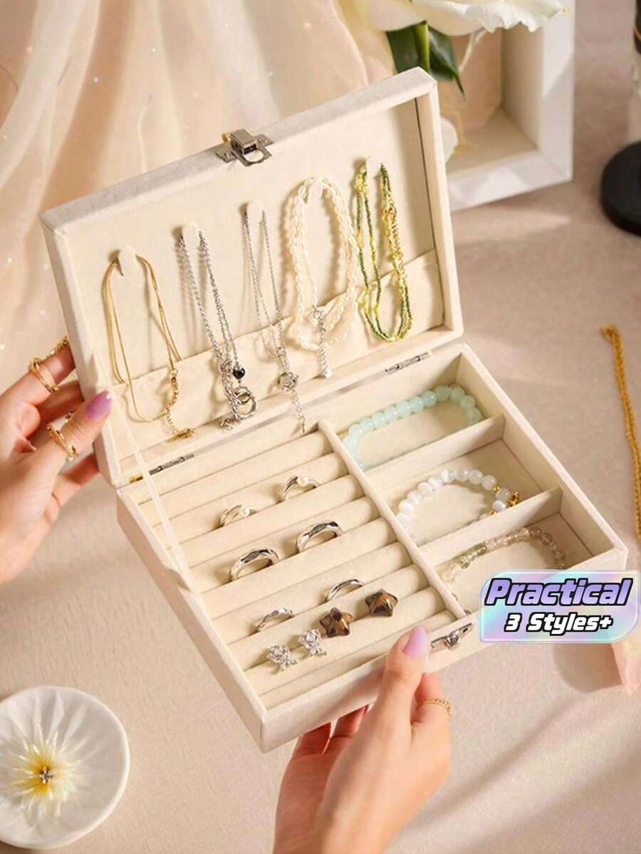 1pc Large Capacity 2-Layer Jewelry Box, Bathroom Storage Box, Containers, Jewelry Organizer, Cabinet Storage Box, Jewelry Box For Necklaces, Earrings, Bracelets, Rings, Elegant French Style, Gold Jewelry Box, - Multicolor - View 1