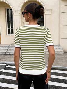 Serisse Top de punto de manga corta con rayas de color contrastante - Multicolor - Ver 2
