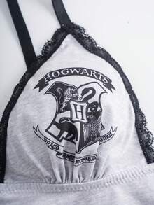HARRY POTTER X SHEIN Women's Letter Print Camisole Bra Set - Grey - View 5