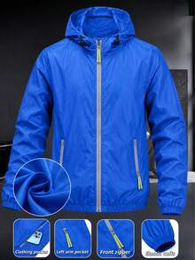 Windbreakers Light Sports Equipment Daily Use Travel Adjustable Hood Full Closure Functional Pockets Spring Summer - Blue - View 1