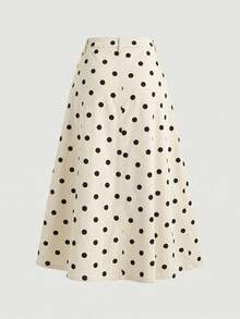 SHEIN MOD 女款波點百褶休閒法式日常牛仔裙 開學季秋季服飾 優雅上班早午餐復古農民風 黑白配色 - 黑與白 - 查看 3
