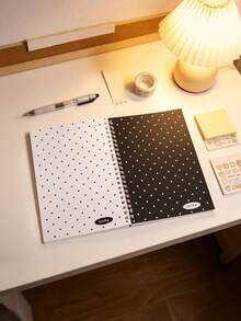 Cuaderno de papel de liberación con lunares de bloques de color de doble cara, material de diario retro simple de alta estética, cuaderno de espiral para notas de estudiantes - Multicolor - Ver 5