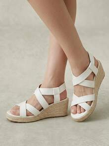 Styleloop Women's Beige Floral Embroidered Rope Woven Wedge Platform Sandals, Bohemian Vacation Style - Beige - View 4