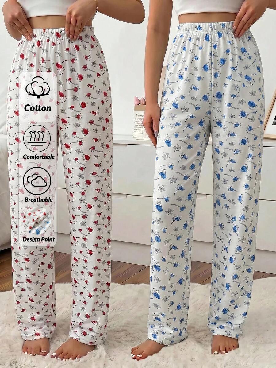 SHEIN Cottnline طقم بنطال نوم كاجوال طويل متعدد الألوان 2 قطعة - متعدد الألوان - مشاهدة 1