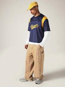 SUMWON Oversized Mesh Football Jersey With Gold Color Block Panels Script Logo Front Number 23 Back Crew Neck Short Sleeve Top,Oversized Jerseys For Men - Royal Blue - View 5