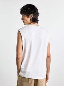 Merionis 男士夏季休閒百搭素色背心 - 白色 - 查看 2