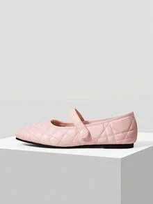 MOTF WOMEN'S QUILTED SQUARE TOE FLAT SHOES FOR CHRISTMAS DAILY WEAR CLASSIC OLD MONEY - Baby Pink - View 3