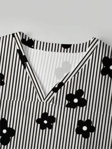 TaskEZ Scrub Set With Cute Striped Floral Print V-Neck Design, Workwear Suitable For Office Commute And Pet Hospital - Multicolor - View 7