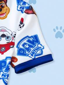 SHEIN | PAW Patrol 男童可爱柔软狗狗印花圆领短袖T恤和短裤睡衣套装，夏季 - 白色 - 查看 5