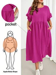 Shapeblank Vestido de verano casual de talla grande con unicolor y bajo con volantes - Rosa Fucsia - Ver 1