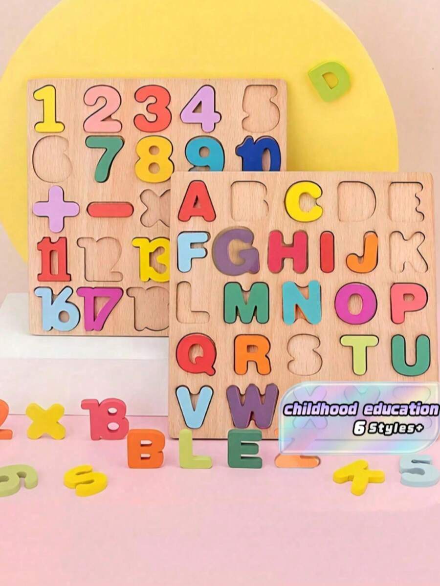 2 PCL/1 PCL Toddler Puzzle Grasp Board Wooden Toy, Alphanumeric Puzzle Building Blocks, Toddler Early Development Toy, Alphanumeric Cognitive Training, Fun Educational Gift For Kids - Multicolor - View 1