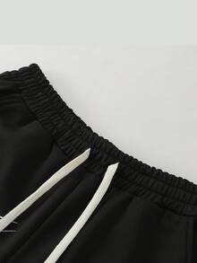 ROMWE MEN Goth Pantalones de chándal para hombre con estampado de bloques de color y cintura con cordón - Negro - Ver 3