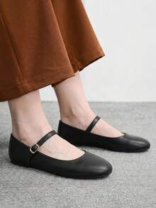 CUCCOO BIZCHIC 女款圓頭舒適透氣復古瑪麗珍平底鞋，日常通勤百搭女鞋 - 淺黑色 - 查看 3
