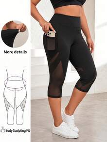 SHEIN Rhythm Era Plus Size 3/4 Length Sports Leggings Gym Sports Black Summer - Black - View 1