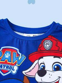 SHEIN | PAW Patrol 卡通印花圆领短袖T恤和短裤休闲套装，适合小男孩 - 藏蓝色 - 查看 7