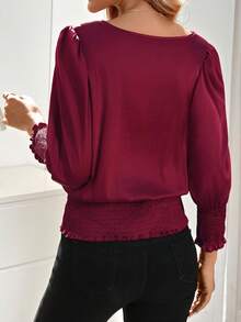 SHEIN LUNE 女款休閒果醬紅套頭上衣 紅色上衣 女款休閒上衣 夏季新年派對上衣 休閒女款 - 酒紅色 - 查看 3