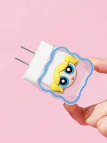 THE POWERPUFF GIRLS X SHEIN Data Cable Protector, Suitable For IPhone Charger, 4-Piece Set Of Mobile Phone Cable Protectors, Charger Protector (Excluding Data Cable) - Bubbles-Blue - View 6