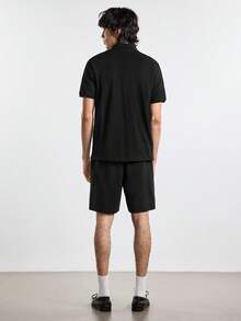 Merionis 男士素色單排扣休閒日常短袖 Polo 衫 - 黑色 - 查看 7