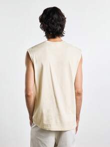 Merionis Men's Minimalist Casual Old Money 100% Cotton Versatile Solid Color Crew Neck Tank Top For Sports And Daily Wear Boxing Brunch Holiday Office - Khaki - View 3