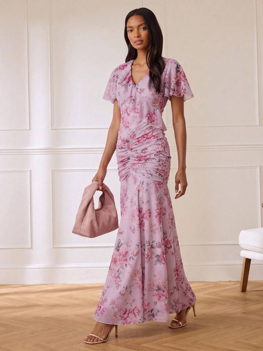 Lilora 女款優雅花卉洋裝,高級時尚百搭優雅洋裝,適合通勤、日常休閒出遊、聚會、約會、派對、休閒、出遊、假期、度假、夏季、假期旅行 - 彩色 - 查看 1