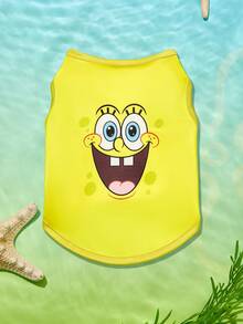 SpongeBob SquarePants | PETSIN 1件可愛粗眉大白眼印花牙齒黃色寵物背心，柔軟透氣親膚，適合舒適的室內時光或與愛犬一起活潑的戶外散步 - 黃色 - 查看 1