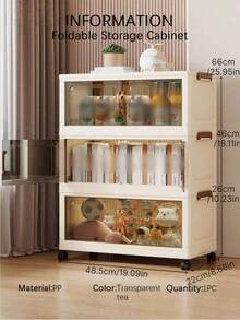 1PC Foldable Storage Cabinet Organizer No Installation Needed Multi Layer Shelf Portable Closet For Living Room Bedroom Clothes Toy Container Space Saving Collapsible.Dorm Room Essentials,Aesthetic Ins,For College Girls,Foldable Portable,Space Saving - Transparent Tea - View 8