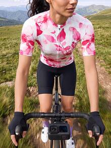 Exploreva Exploreva Women's Floral Print Short Sleeve Cycling Jersey - Redwood - View 5