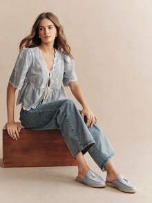Rosivie 女款休閒百搭通勤簡約日常半拖平底鞋 - 藍色 - 查看 7