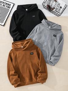 SHEIN 男童秋冬抓絨連帽衛衣三件套，拼色組合 - 彩色 - 查看 1