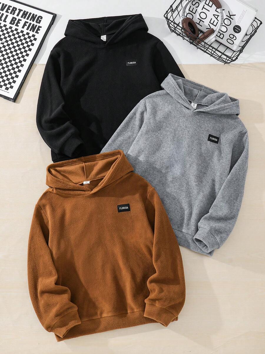SHEIN 男童秋冬抓絨連帽衛衣三件套,拼色組合 - 彩色 - 查看 1