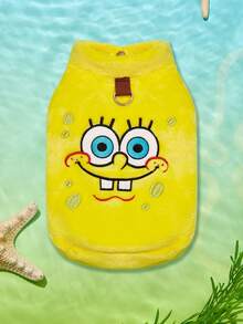 SpongeBob SquarePants | PETSIN 1件刺繡卡通圖案可愛黃色法蘭絨寵物外套，適用於貓狗，柔軟親膚、防跳蚤、減少掉毛，適合舒適室內休息或冬季戶外玩耍散步 - 黃色 - 查看 1
