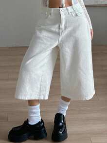 Dazy Plus White Loose Casual Straight Leg Cropped Jeans Spring Summer - White - View 4