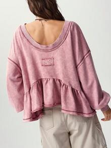 Bohemela Casual Solid Color Knit Women's Sweatshirt - Dusty Pink - View 5