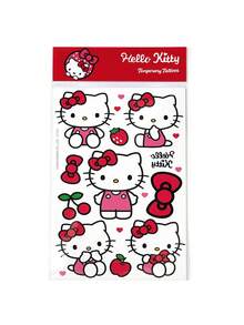 HELLO KITTY AND FRIENDS | SHEIN 3件裝可愛白色貓咪配紅色蝴蝶結臨時紋身貼，卡通主題防水身體藝術貼紙，適合成人 - 彩色 - 查看 6