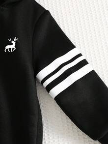 SHEIN 海軍藍保暖內裡加厚連帽長袖連身褲，舒適百搭休閒時尚日常可愛學院風極簡百搭款，適合室內、戶外滑雪、日常穿著、運動、派對、秋冬攝影 - 黑色 - 查看 5