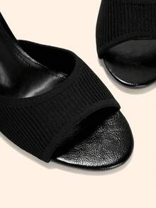 CUCCOO BASICS Women's Black Knitted Stiletto Heeled Mules Open Toe Sandals - Black Stripe - View 8